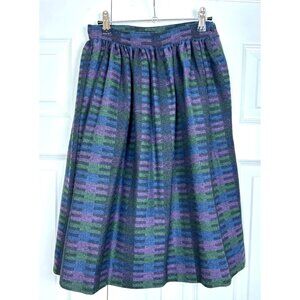 Vintage Wool Blend Multicolor Flared Midi Long Pleated Skirt Size 7/8